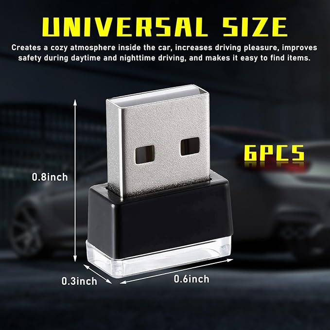 Augeny 6 PCS USB LED Car Interior Atmosphere Lamp, Plug-in USB Decor Night Light, Portable Auto Ambient Lighting Kit, Universal Vehicle Interior Accessories for Most Cars (6 Colors)