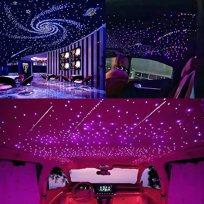 AKEPO 32W RGBW Bluetooth App Control+Twinkle+Music Mode+Shooting Star Effect Fiber Optic Lights Kit, Star Ceiling Sky Light 800pcs of (0.75+1+1.5mm) 16.4ft/5m Fiber Strands for Car Home Movie Theater