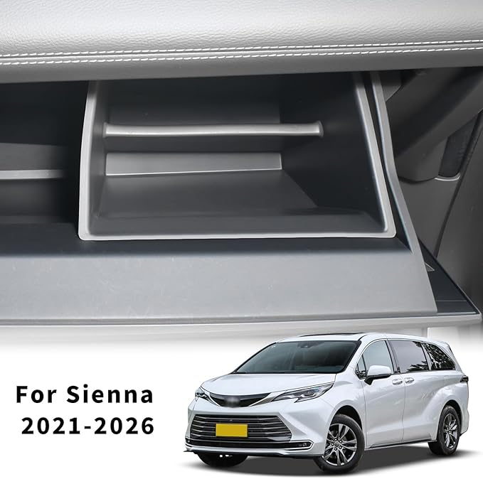 Glove Box Organizer for Toyota Sienna 2021-2026 Silicone Passenger Side Storage Box Increase Storage Space for Sienna Accessories Center Console(Gray)