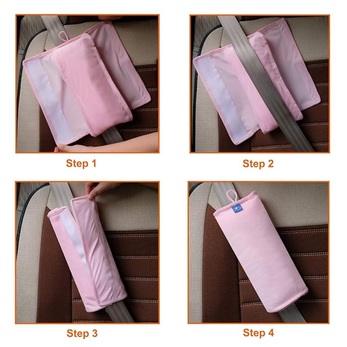 COOLBEBE Seat Belt Pillow for Kids, Extra Soft Toddler Travel Pillow for Car Seat, Universal Carseat Strap Cushion Pads for Childs Baby People Adults, Pink