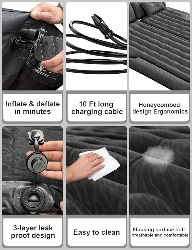 Umbrauto SUV Air Mattress for Car Camping, Leakproof & Quick Inflation Sleeping Airbed with Electric Pump, Fits Most Compact, Mid-Size & Full-Size SUV Trunks for Road Trip Travel