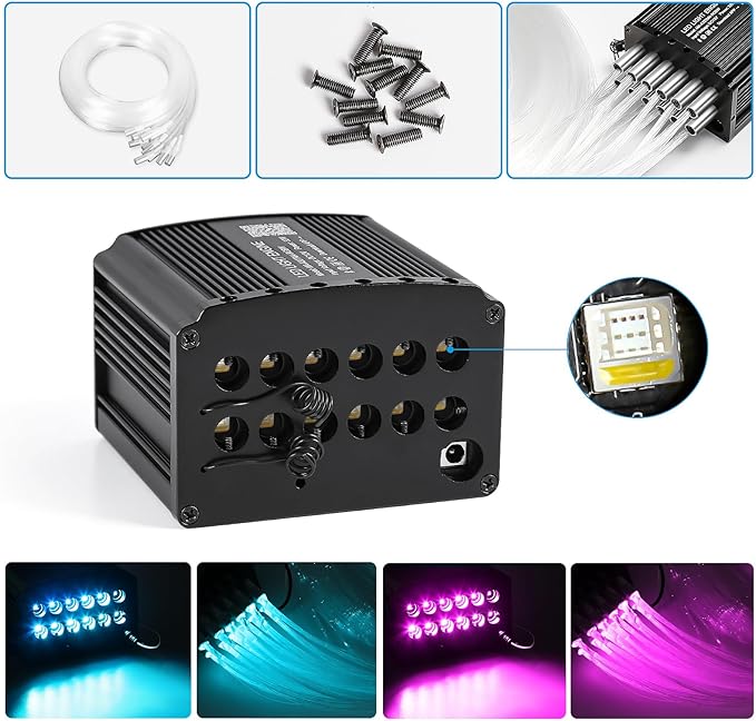Car Starlight Headliner Kit, 4 Colors 32W Twinkle & Meteor Fiber Optic Ceiling Lights, 2 in 1 Light Engine 1000pcs*0.03in*13.1ft+240 RGBW Shooting Stars Lights for Car Roof Décor