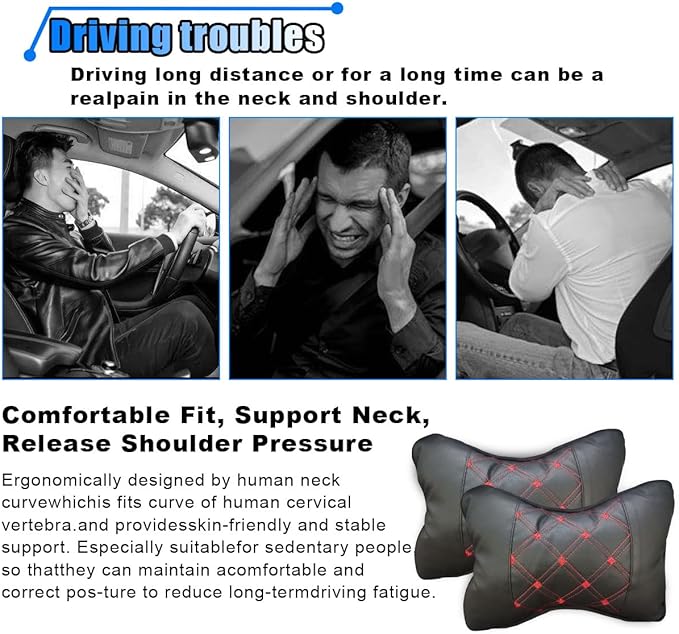 1PCS Car Neck Pillow, Breathable Car Head Neck Rest Cushion, Soft Pillow for Relieving Stiffness, Comfort Car Seat Neck Support Pillow (Black/Red)