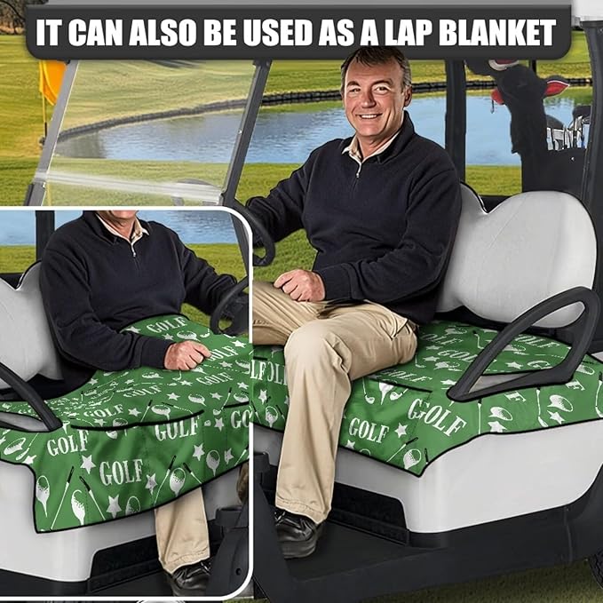 Biyejit Golf Cart Seat Covers with 4 Pockets Golf Cart Seat Towel Blanket Fits 2-Seat Golf Carts, Golf Cart Accessories