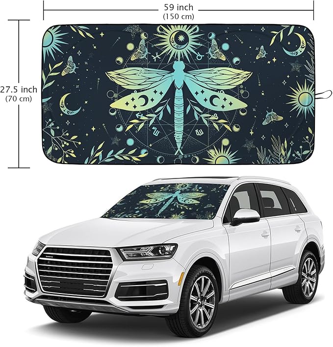 Dragonfly Car Windshield Sun Shade Foldable Sunshade Front Window Cover Sun Visor Protector Accessories (59x27.5 inches)