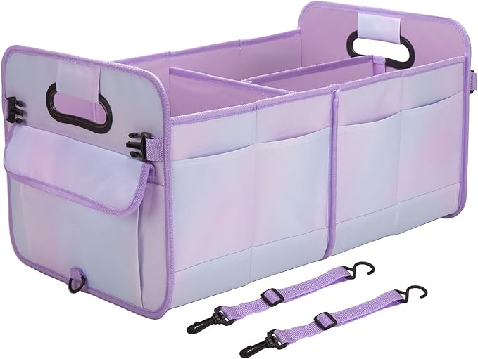 titiyiof Trunk Organizer For Suv&Sedan,Car Organizers&Storage,Waterproof Collapsible & Adjustable Straps,70L Sturdy Car Organization for Car Accessories,Tools,Sundries,2-3Compartment(Colorful Purple)