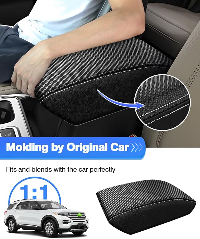 Autorder Center Console Cover for Ford Explorer 2020-2026 Accessories Armrest Cover Carbon Fiber Anti-Scratch Middle Console Pad Leather Armrest Protector