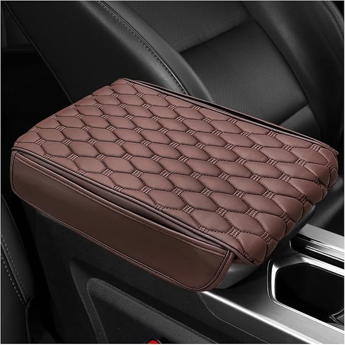 Car Armrest Cushion, Memory Foam Auto Arm Rest Box Protector with 2 Storage Bags, Waterproof Leather Center Console Cover Universal for Most Vehicles, Car Accessories (Coffee)