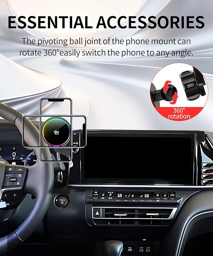 Qi2.2 25W Magnetic Car Mount Charger for 2025 2026 Toyota Camry Accessories, for Fast Charging Cell Phone Holder 12.3 Inch Screen Fixed Clip with Cooling Fan＆54W Fast Adapter