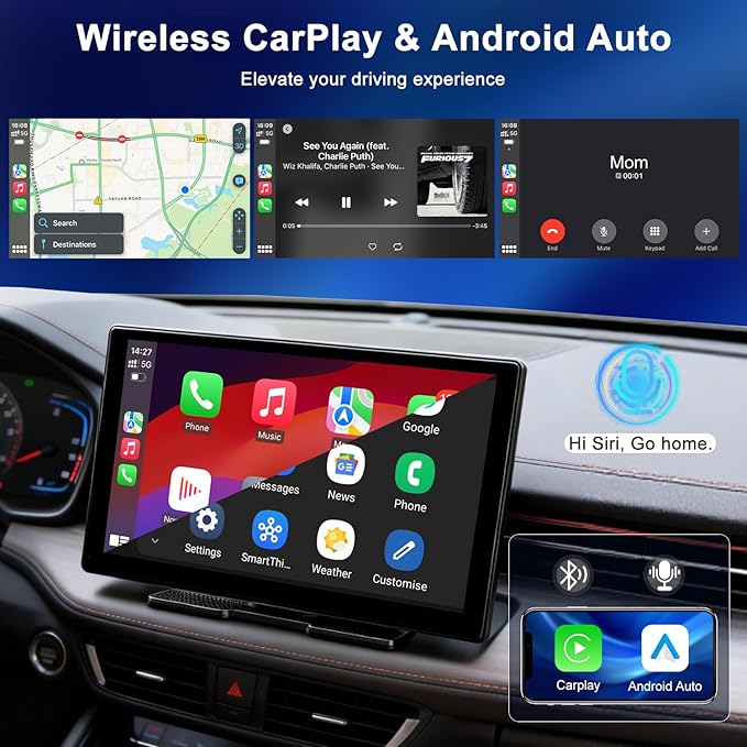 9" Upgraded Wireless Carplay Screen for Car, Built-in Apps Net-Flix YouTube Tiktok, Portable AI Magic Box for Apple Car Play & Android Auto Screen with HD Backup Camera, Voice Assistant, OTA Updates
