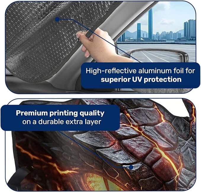 GENANY Dragon Windshield Sun Shade for Car SUV Truck (55x30 Inches), Front Window Visor for Windows, Protector Blocks UV