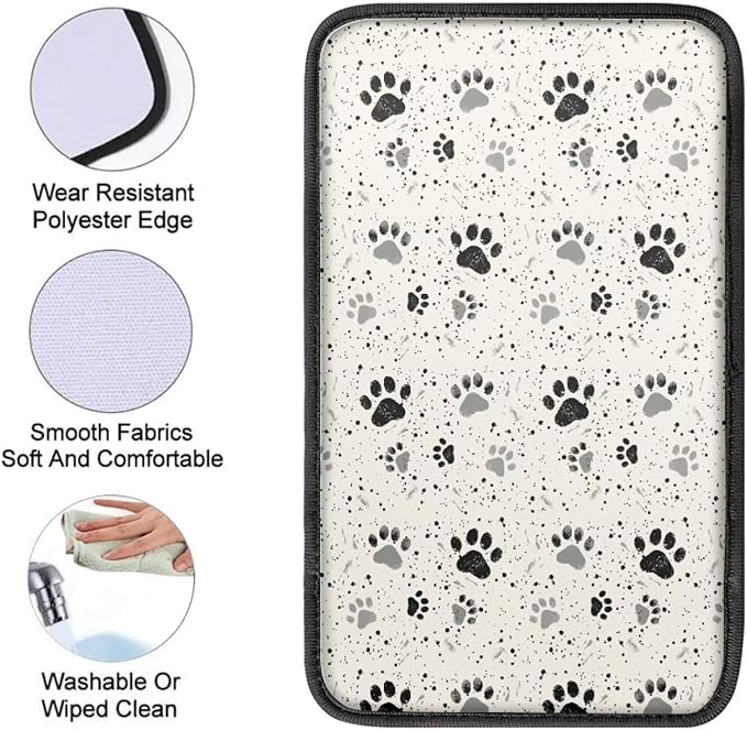 UNICEU Grey Black Dog Paw Car Center Console Cushion Pads Universal Fit Automotive Armrest Seat Box Covers Sot Comfort Car Interior Accessories for Women Men,Scratch Resistant Armrest Pads