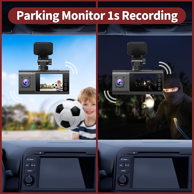 3 Channel Dash Cam Front and Rear Inside,Dash Cam pro 2025,Interior Car Camera,2.5K Single Front,Dash Camera for Cars with IR Night Vision,24Hr Parking Monitor 1S Recording,Free 64G Card