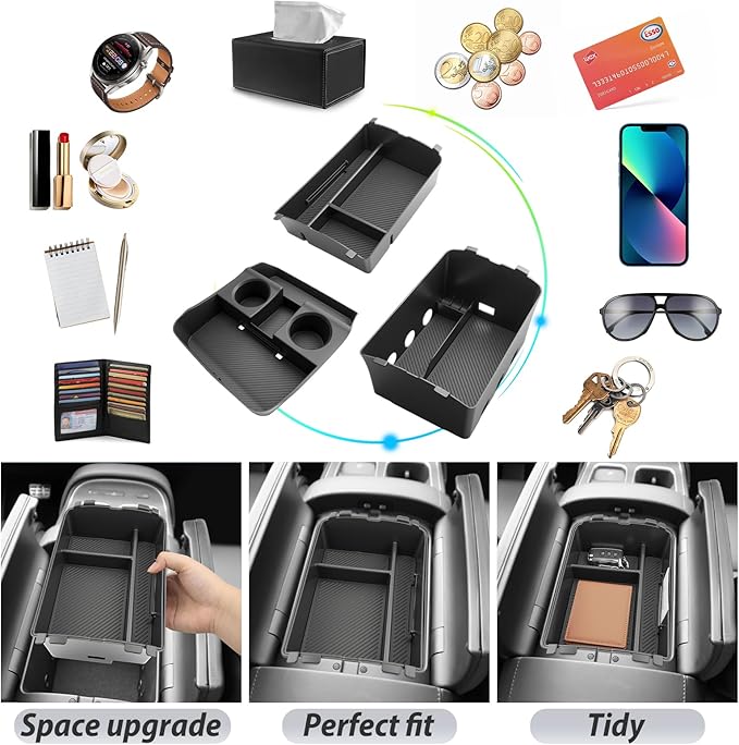 SKTU 3-Pack for 2026 Hyundai Palisade Center Console Organizer for 2026+ Hyundai Palisade Calligraphy Under Console Tray Hyundai Palisade 2026 Accessories Lower Console Tray with Cup Holder