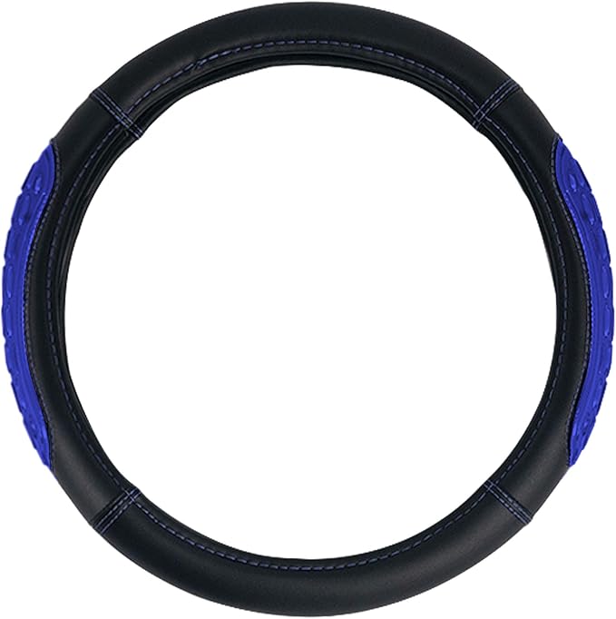 FH Group Universal Fit Ultra Grip Silicone and Faux Leather Steering Wheel Cover fits Most Cars, SUVs Blue