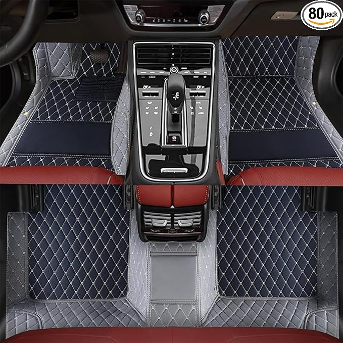 TREGOO All Weather Car Mats Custom Fit Non Slip Floor Mats for 1998-2025 Cars Personalized Leather Protection Pads Suitable for Men Women (Edge Gray with Black Color)