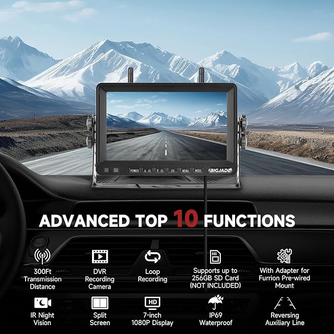 Wireless Backup Camera - Rv Backup Camera with HD 7" Monitor - Dual Back Up Camera Systems for Truck - IP69 Waterproof Rv Camera with DVR, Night Vision for Rv, Truck, Trailer and Camper