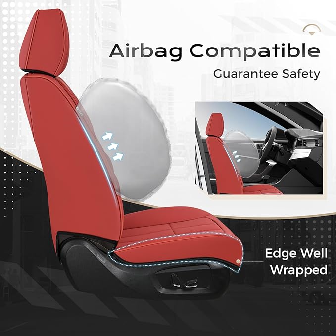 Coverado Car Seat Cover, Cover for Cars Full Seat, Premium Leather, Universal Fit Waterproof Seat Protectors, Car Seat Cushion Non-Slip for Most Cars-Red