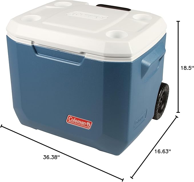 Coleman Xtreme 50qt Rolling Cooler with Wheels, Extra-Walled Insulation Keeps Ice up to 5 Days, Portable Wheeled Hard Chiller