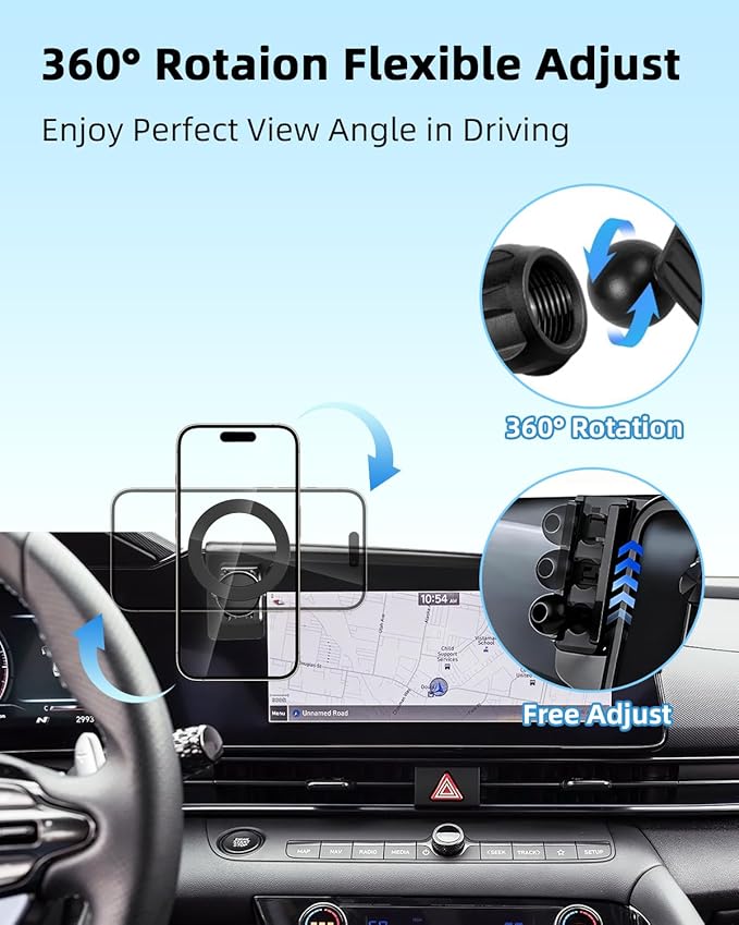 PZK Car Phone Mount for Hyundai Elantra 2021-2025 2026 SE/SEL/Sport/Limited/N Line Accessories 8-Inch/10.25-Inch Screen Car Phone Holder Compatible with Magsafe 360° Rotation Phone Cradles