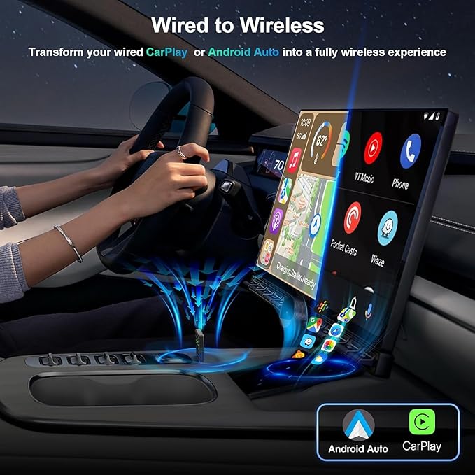 PWAYTEK Wireless CarPlay and Android Auto Adapter, 2-in-1 Mini USB Dongle, Convert Wired CarPlay to Wireless, Fast & Stable Connection for iPhone iOS 10+ and Android 11+