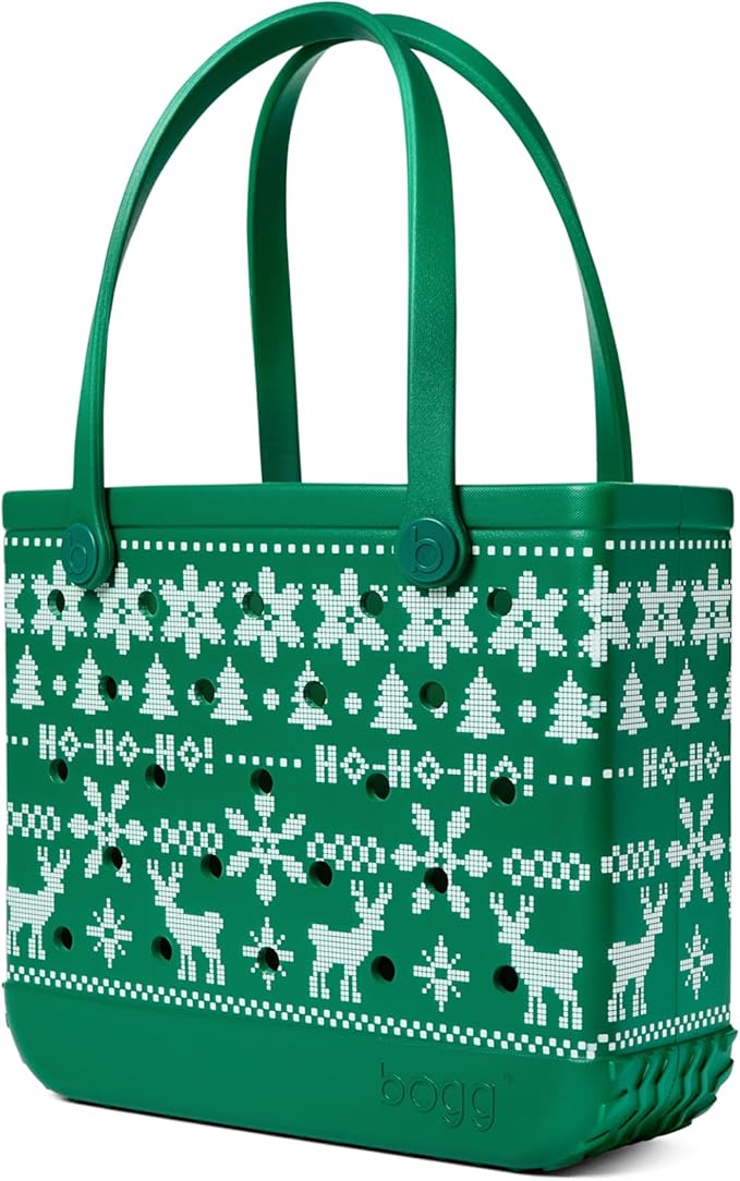 BOGG BAG Medium Tote – 15” x 12.5” x 5” – Durable, Washable, Tip-proof – Beach, Pool, Boat, Work, Sports (Ugly Sweater - Green)