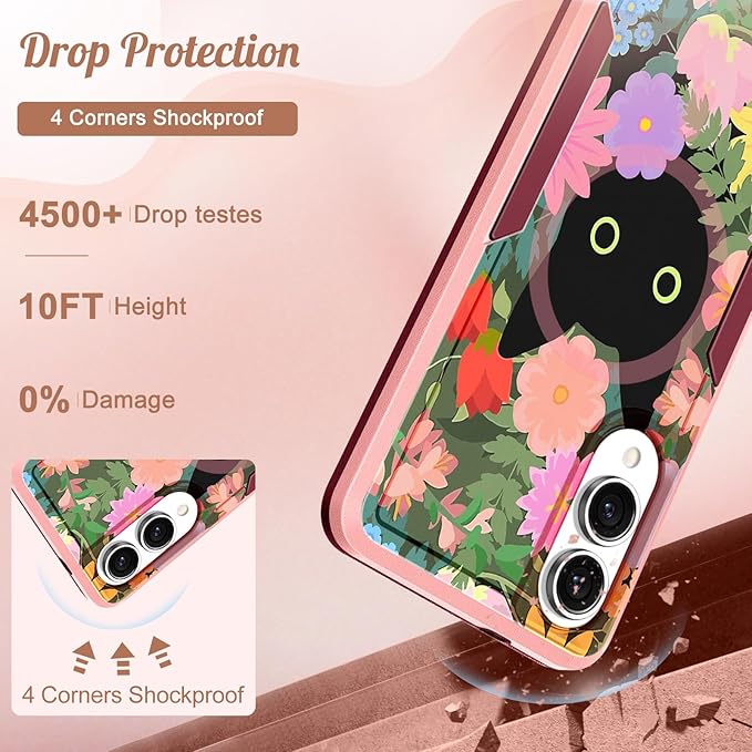 for Samsung Galaxy S25 Edge Case - Compatible with MagSafe Women Girls Cute Magnetic Protective Phone Cover Girly Cat Flowers Floral Heavy Duty Shockproof Design for Samsung S25 Edge Case