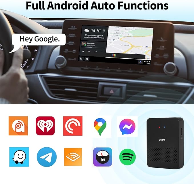 ATOTO AD3AA-BK Wireless Android Auto Adapter, Convert Wired to Wireless for Factory Wired Android Auto or Aftermarket Head Unit, Compatible with Toyota/Nissan/Honda/Ford/Audi/Benz, Online Update