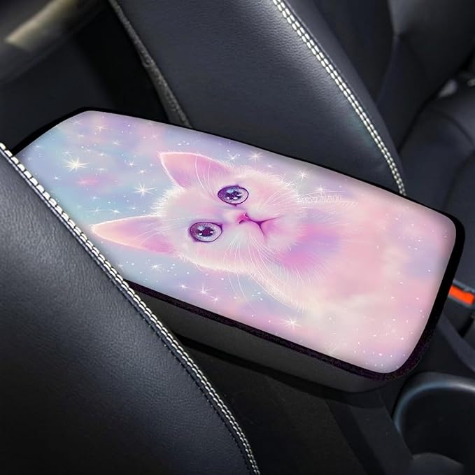 Dreaweet Car Armrest Cover Universal Center Console Cover Pad for Cars SUV Trucks Sedan Soft Comfortable,Cat Car Accessories for Women Girly Interior Cute