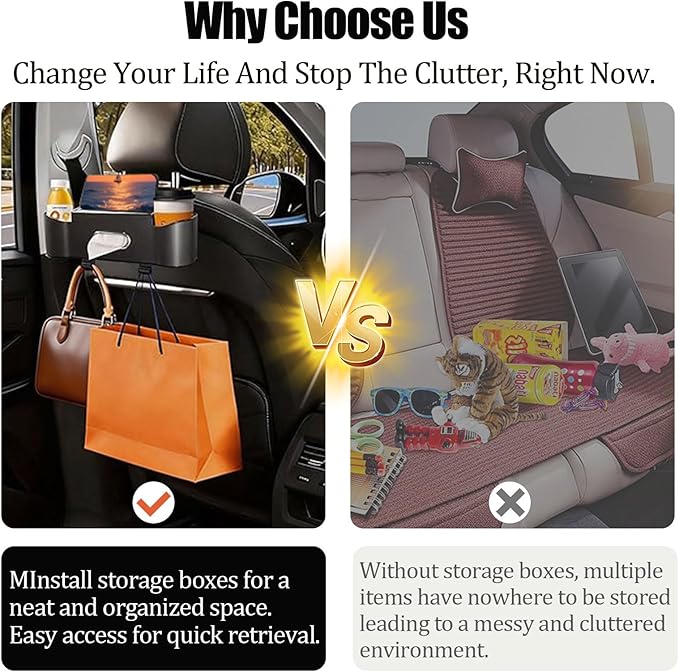 Car Backseat Organizer for Kids & Travelers - 4 in 1 Multifunctional Car Seat Back Storage with Cup Holder, Tissue Box, Snack/Handbag Holder - Nappa Leather Universal Fit for SUV/Van/Sedan (Black)