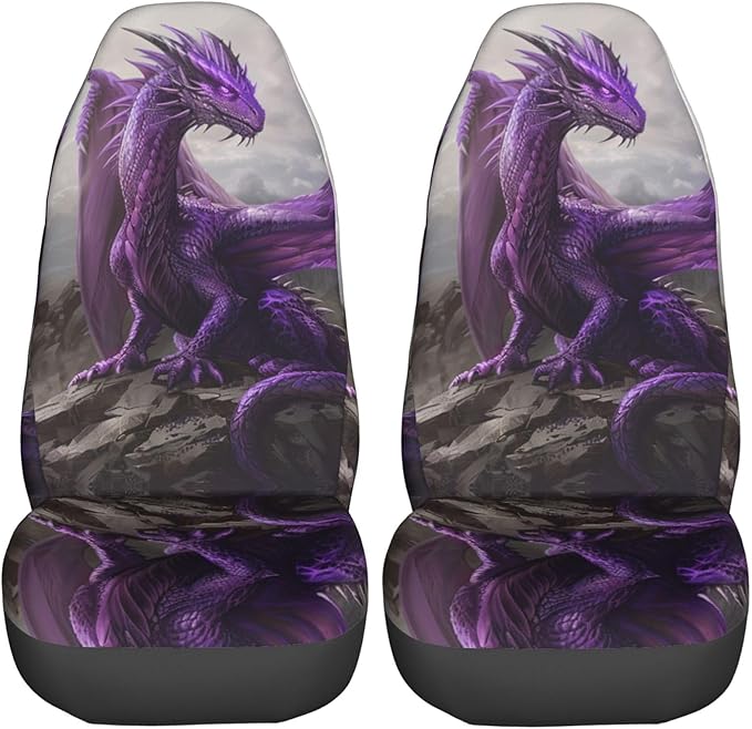 Delerain Car Seat Covers Set 2Pcs, Cool Purple Dragon Universal Front Car Seats Vehicle Enterior Protector Suitable Fits Most Car Auto SUV Sedan Truck