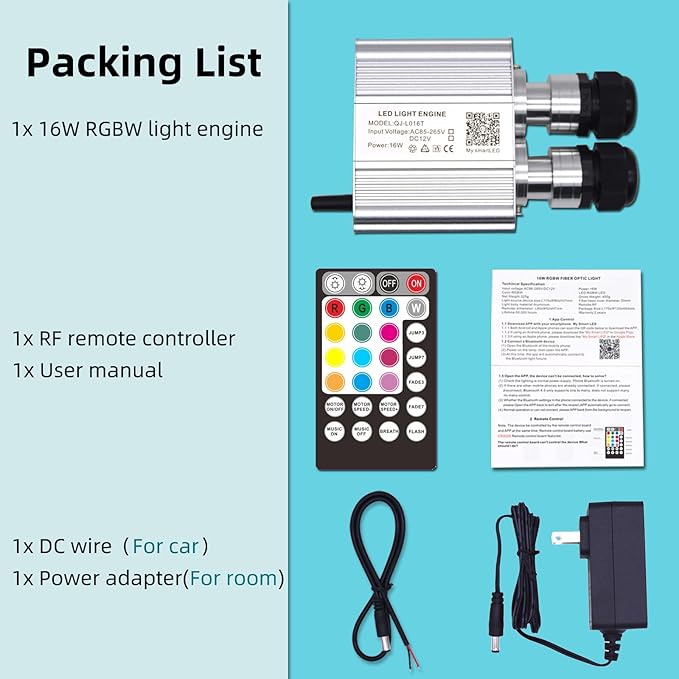 Twinkle 16W Dual Port Bluetooth APP Control Music Sync Fiber Optic Light Source RGBW Light Box Engine Diver for Car Starlight Headliner Home Indoor Star Ceiling Decoration