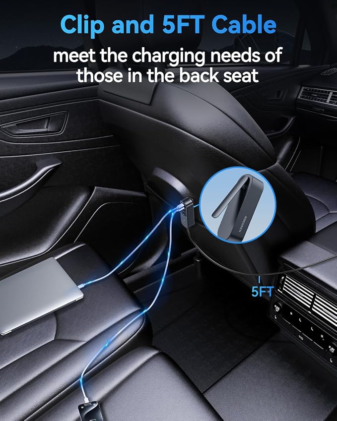 Rocoren 105W 6-Port Multiport Car Charger, PD Fast USB C Car Charger for Multiple Devices,Cigarette Lighter Adapter Car Travel Essentials for Road Trips with 5FT Cable,Car Accessories for iPhone 17/16