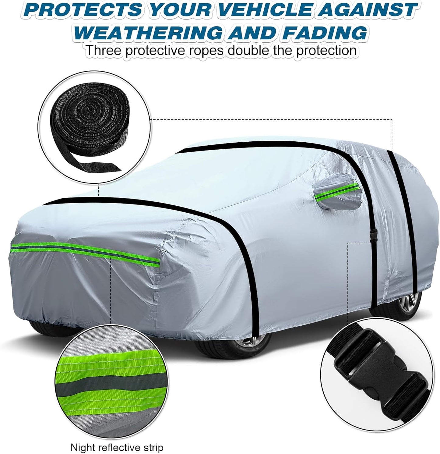 TUCAREST 6-Layers Full Car Cover Waterproof All Weather Truck Covers, Weatherproof UV Sun Protection Snow Dust Storm Resistant Car Covers (Fit for Truck 198"-220")