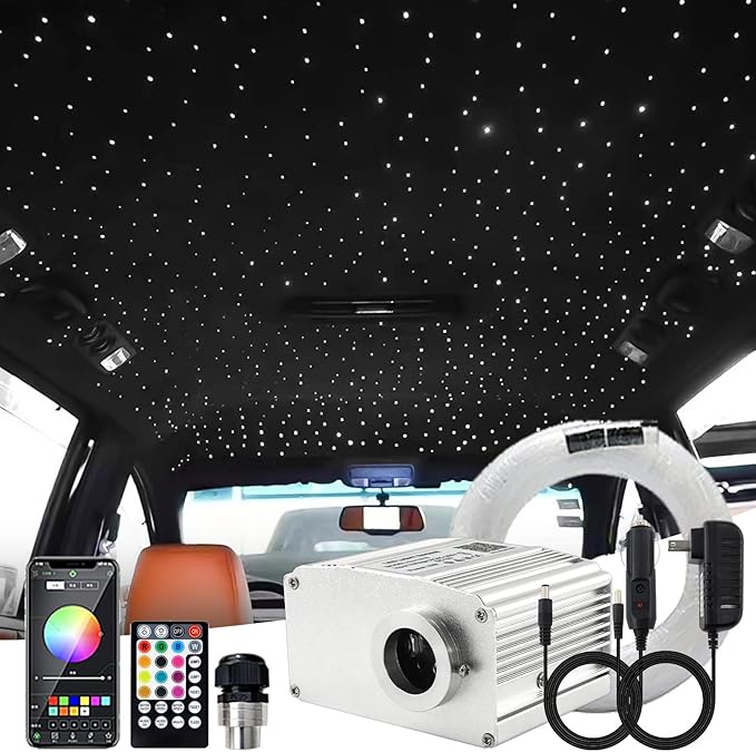 ATOKEE 10W Starlight Headliner Kit 550pcs 0.03in 13.1ft, Twinkle Fiber Optic Star Lights for Car Use with APP/Remote Control