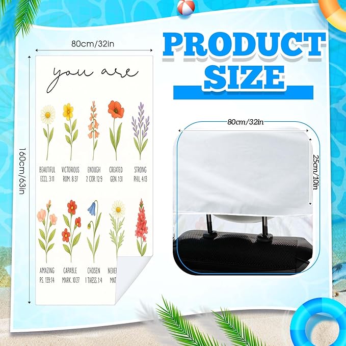 2 Pack Car Seat Towel Covers with Storage Bag 63 x 32 Inch Athletic Running Towel Seat Sweat Washable Non Slip Cover Gift for Car Outdoor Sport Activities (Christian Floral)