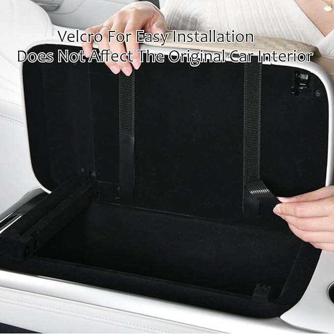Car Center Console Armrest Pad, Arm Rest Box Cushion with Ergonomic Height Boost, Storage Pockets, Built-in Tissue Box, Cupholder, Fit for Most Sedan Vehicles (Embossing Checkerboard, Coffee)