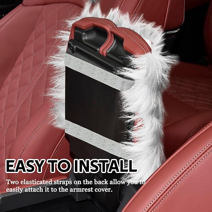 wuyaoyao Furry Car Armrest Cover, 12.1"×6.4" Soft Plush Car Center Console Cover, Winter Warm Fluffy Arm Rest Cover for Car, Auto Armrest Box Cover Protector, Universal Middle Console Pad (White)