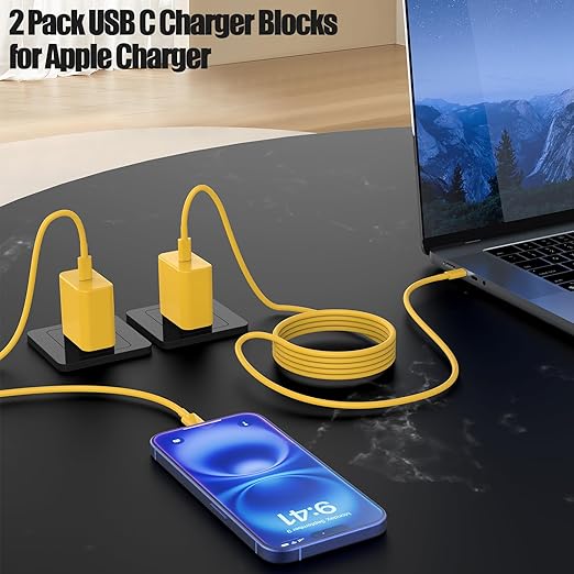 USB C Fast Charger for iPhone 17/ Air/16/15 Pro Max,2Pack 10FT Type C Charger Block & Cable, PD 3.0 Super Fast Charging for iPad Pro MacBook Air/Pro M1/M2, AirPods-Yellow