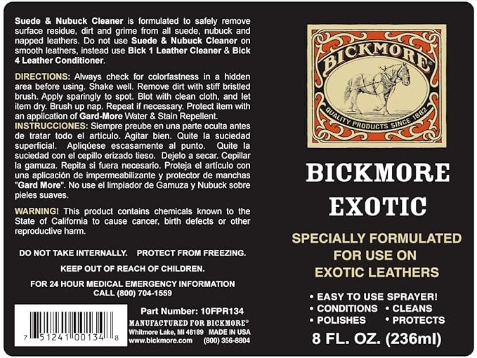 Bickmore Exotic 8oz (2-Pack) - Specially Formulated Leather Spray Used to Clean Condition Polish and Protect Exotic Leathers & Reptile Skins