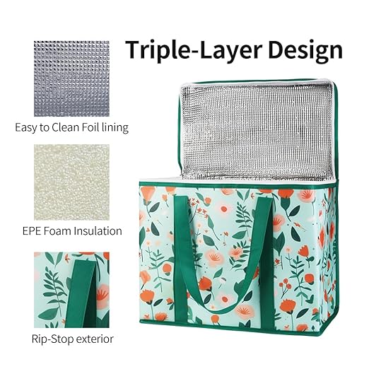 Bodaon 4-Pack Cooler Insulated Food Delivery Bag, X-Large Bags for Grocery/Catering/Shopping, Rideshare Delivery Bag, Thermal Hot Pizza, Large Cold and Frozen, XL Tote, Flower