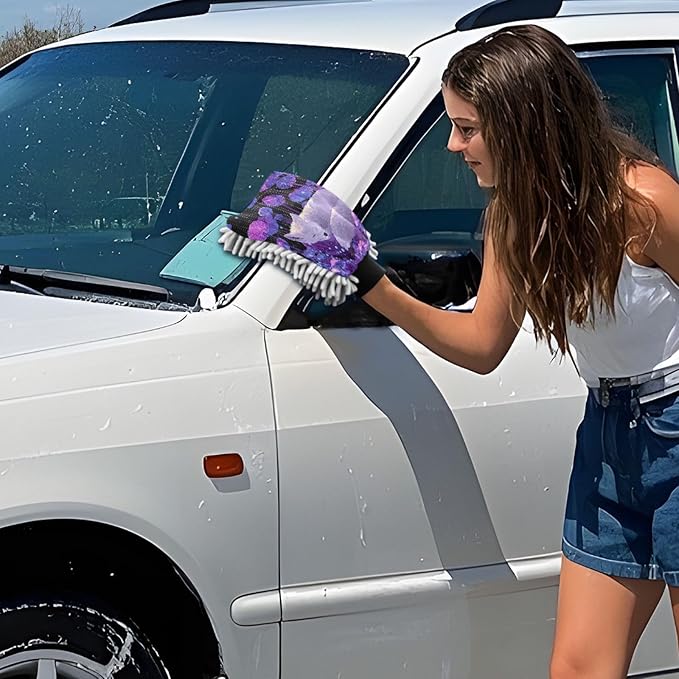Emelivor Sleeping Fox Mushroom Fall Violet Car Wash Mitt Microfiber Cleaning Gloves Scrub Mitts Brush Scratch Free for Car Cleaning Supplies 2-Pack