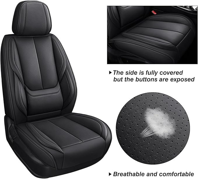 Seat Covers, Car Seat Covers Front Seats, Car Seat Cover, Car Seat Protector Waterproof, Car Seat Cushion Nappa Leather, Black Seat Covers Carseat Cover Universal Fit for Most Cars