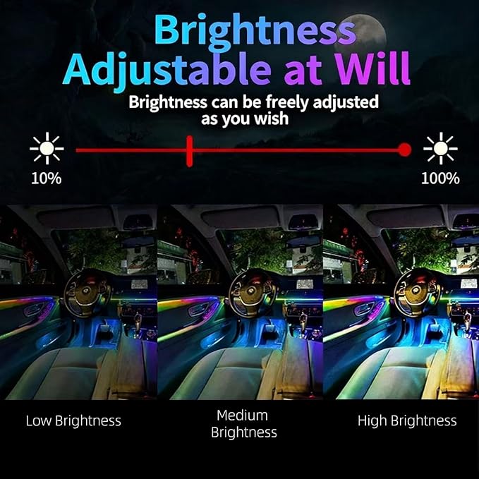 Car Interior LED Light Kit with App Control, RGB Multicolor Ambient Lighting Strip, Smart Music Sync Neon Accent Lights for Vehicle Interior