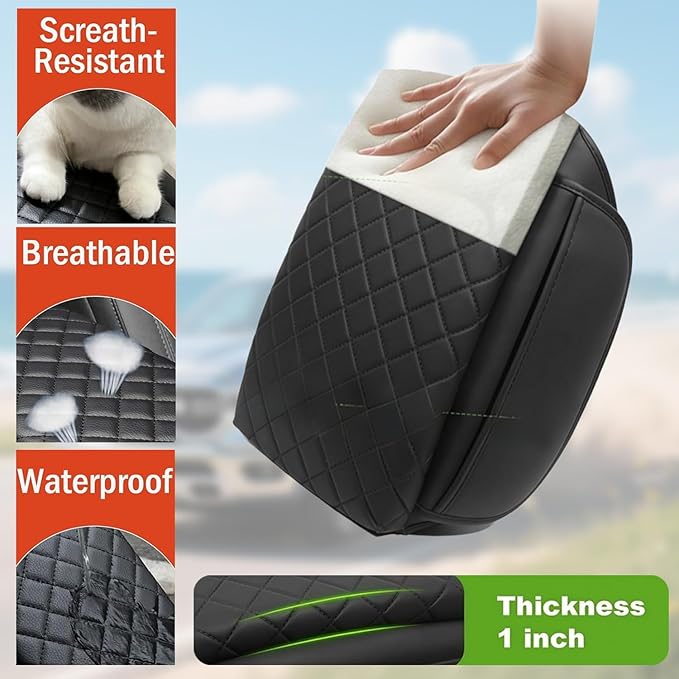 Thickened Center Console Cushion for 2019-2025 Ram 1500/2500/3500 PU Leather Armrest Cover Protector,Anti-Scratch for 5th Ram 1500(Bucket Seat Console) Arm Rest Lid Accessories 19-25