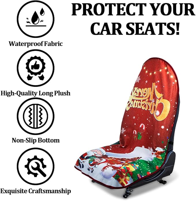 Car Towel Seat Cover, Christmas Performance Microfiber Washable Non Slip Vehicle Front Seat Covers, Sweatproof Automotive Interior Chair Protectors, Universal for SUV Automobile Truck
