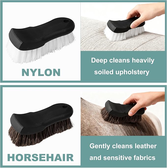 Upholstery Brush Set, Horse Brush Set, Convertible Top Brush, Cleaning Brush for Leather,Carpet, Car and Long Bristle Horse Hair Car Cleaning Brush for Car Interior Leather Seat and Home Furniture