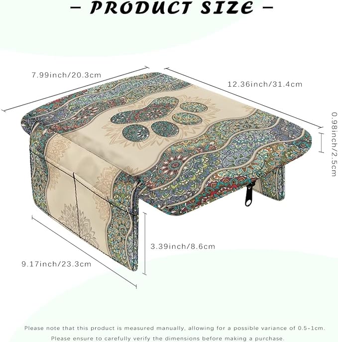 Tupalatus Mandala Flowers Car Center Console Cover Soft Paw Universal Armrest Cover Car Accessories Interior with 2 Storage Bags Easy Installation Universal Fit for Car SUV Trucks