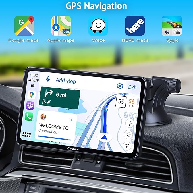 Carpuride Portable Wireless CarPlay Screen for Car- 7 Inch Car Play Screen Compatible with Android Auto and Apple CarPlay - Multimedia Player, Bluetooth, Navigation Screen for All Vehicles