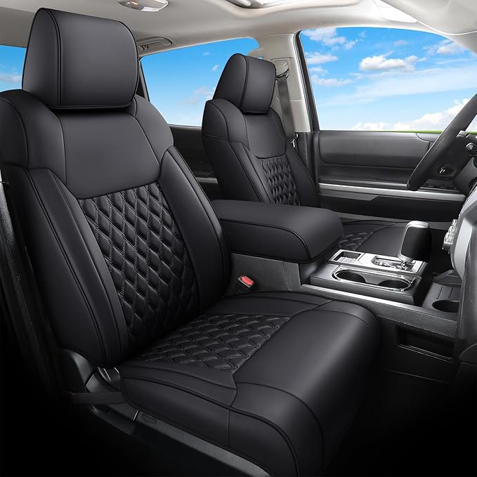 Huidasource Tacoma Car Seat Covers, Nappa Leather Truck Seat Cushion Cover Fit for Toyota Tacoma 4th Gen 2024-2026 Double/Crew Cab SR, SR5, Limited, TRD Sport/Off-Road,Trailhunter (Full Set/Black)
